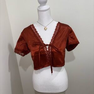 Princess Polly Rust Lace Trim Blouse